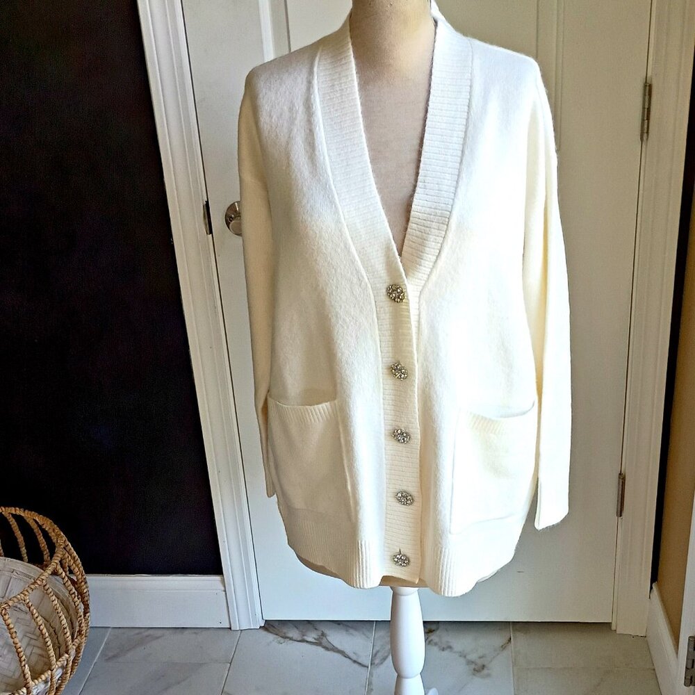 NEW! EXQUISITE JEWELED BOYFRIEND CARDIGAN SWEATER SZ L